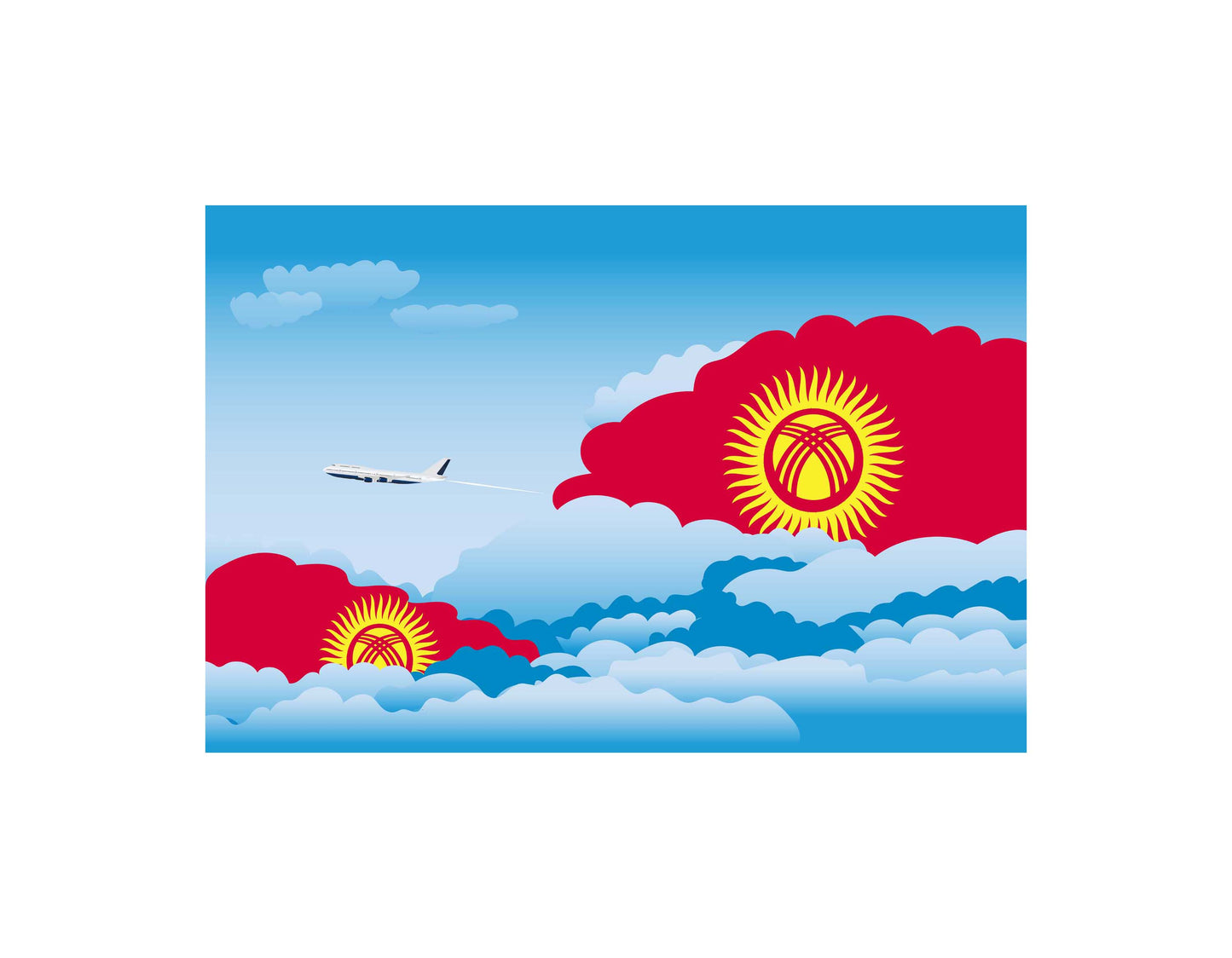 Kyrgyzstan Airplane Day Clouds Vector Illustration | Travel & Aviation Sky Scene