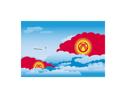 Kyrgyzstan Airplane Day Clouds Vector Illustration | Travel & Aviation Sky Scene