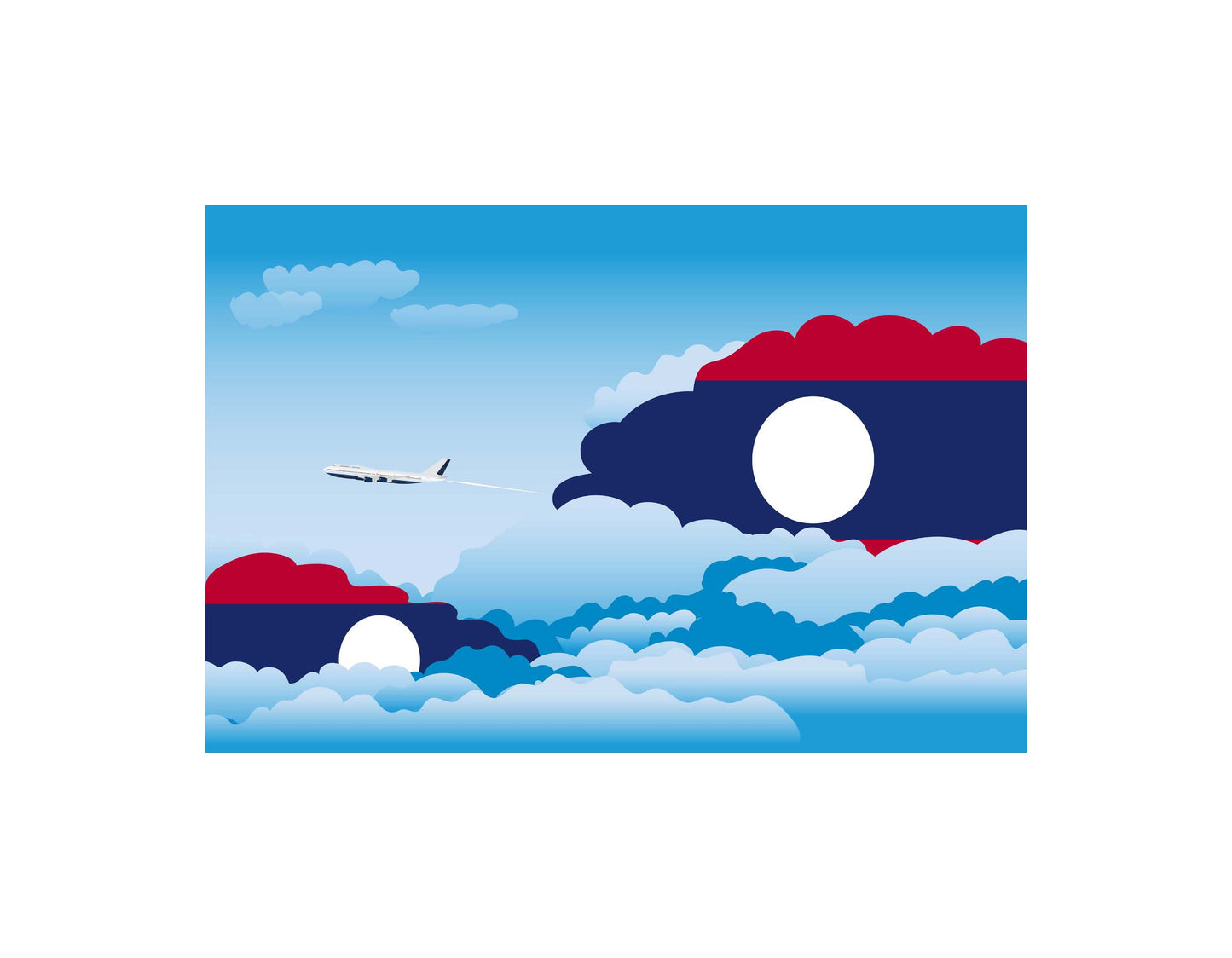 Laos Airplane Day Clouds Vector Illustration | Travel & Aviation Sky Scene