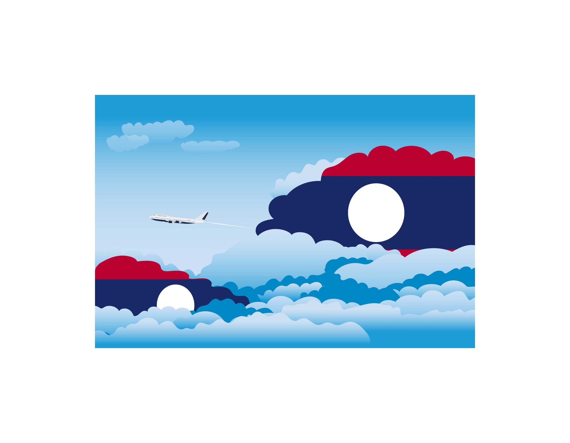 Laos Airplane Day Clouds Vector Illustration | Travel & Aviation Sky Scene