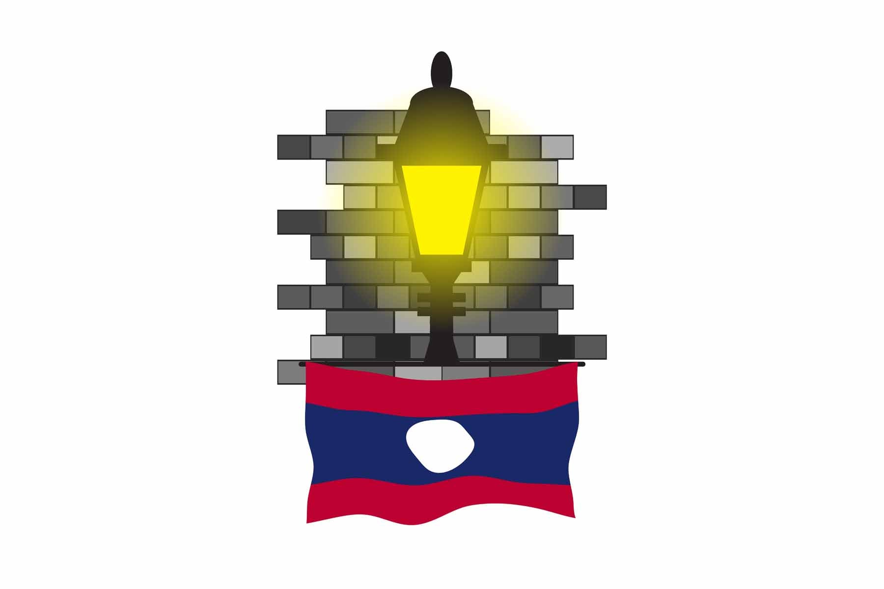 Laos World Street Lamp Bricks Dark Night Vector Illustrations | Moonlit Urban Landscape Collection