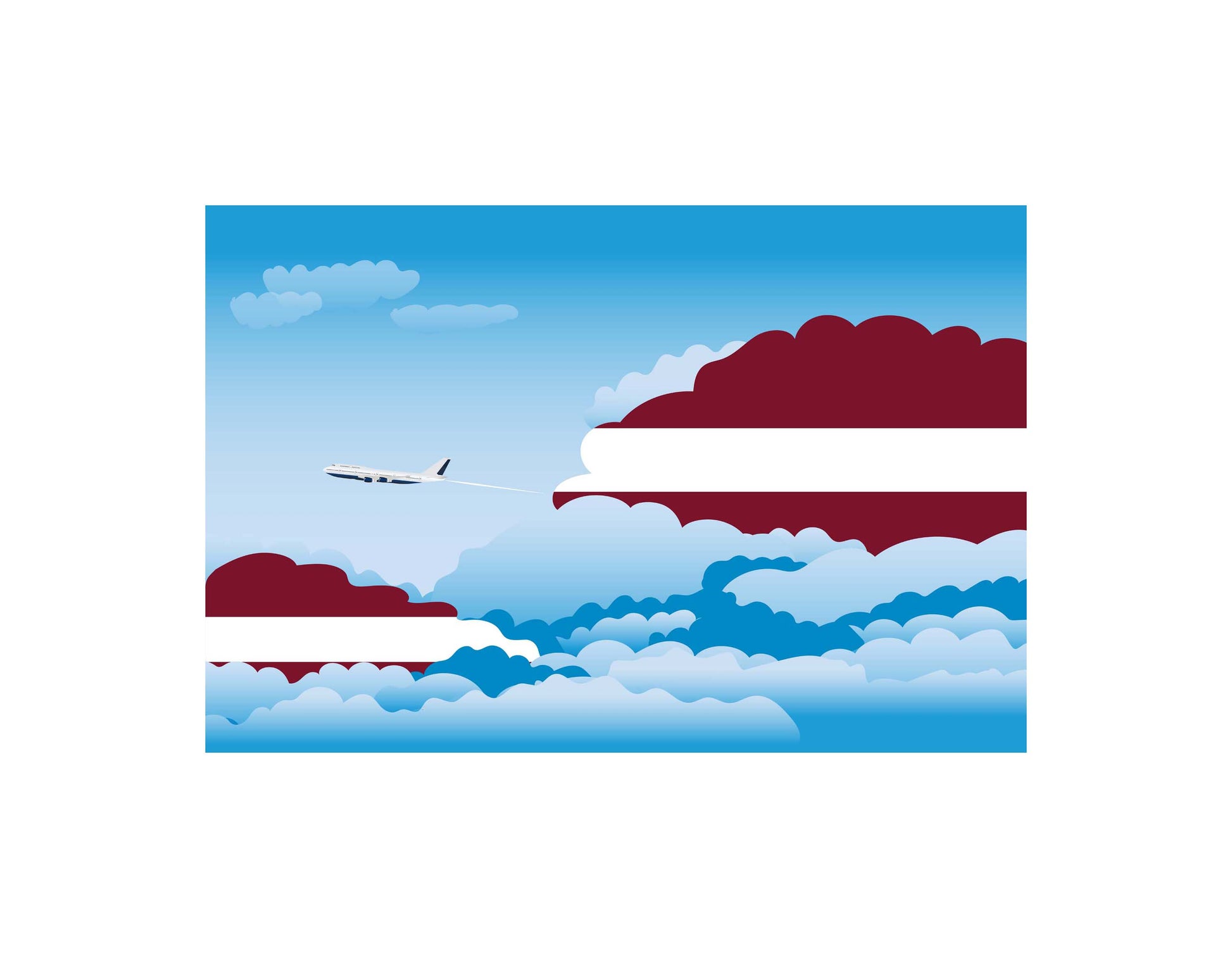 Latvia Airplane Day Clouds Vector Illustration | Travel & Aviation Sky Scene