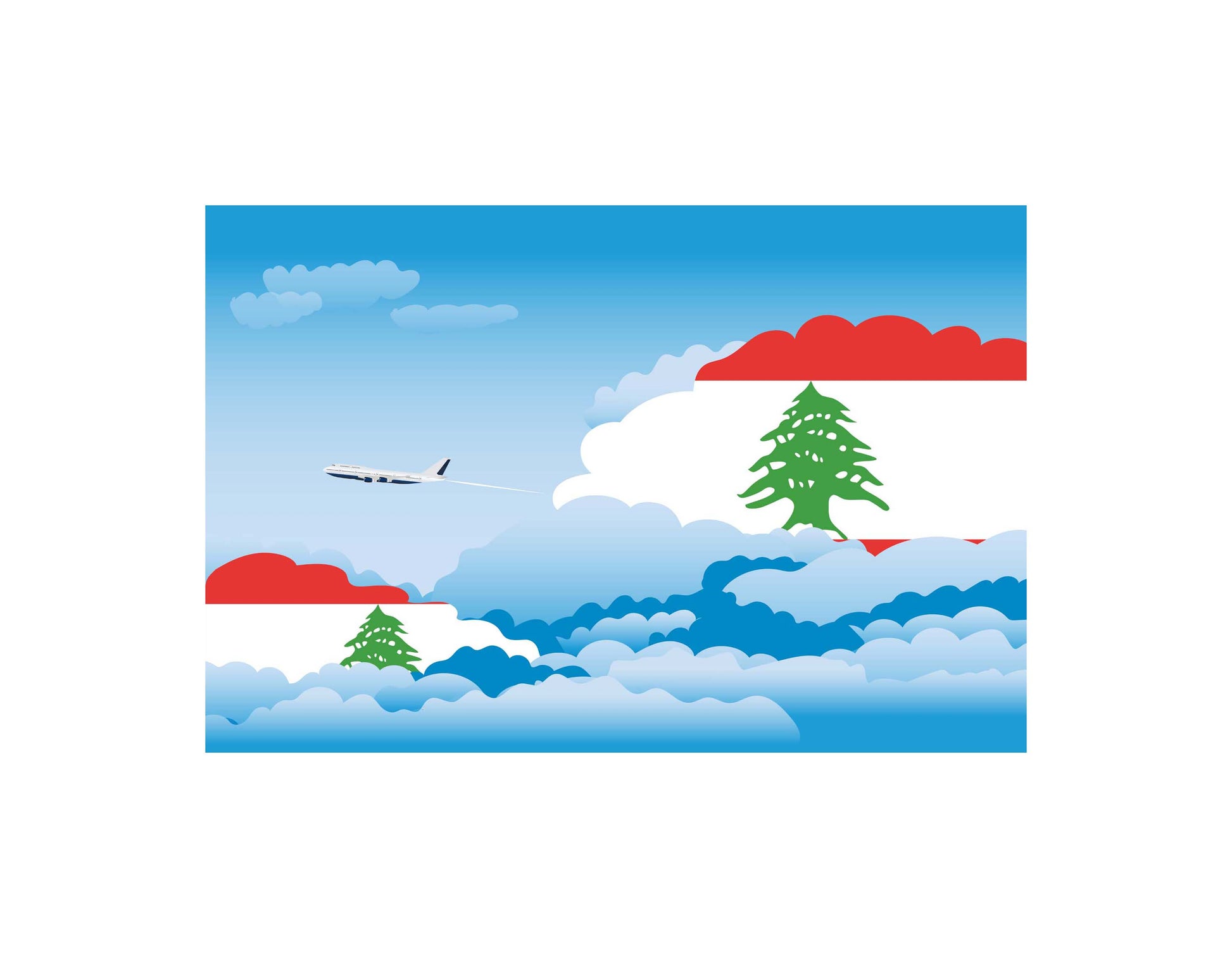 Lebanon Airplane Day Clouds Vector Illustration | Travel & Aviation Sky Scene