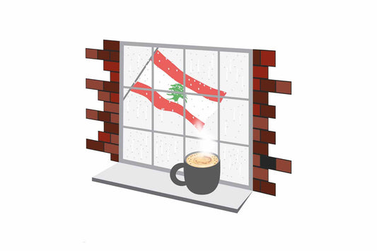 Lebanon Coffee Rain Window Vector Illustration | Cozy Café Scene