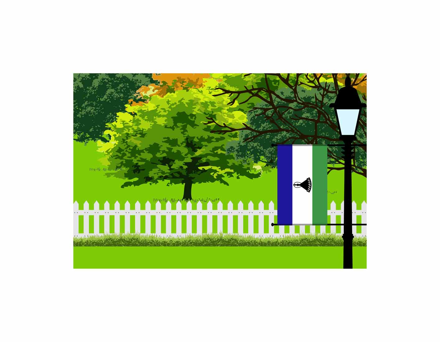 Lesotho Flag Trees Street Lamp Vector Illustration