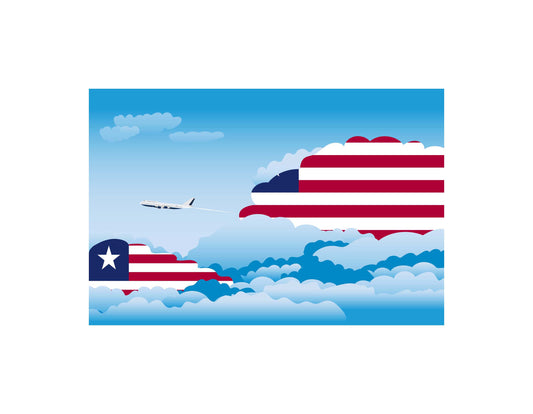 Liberia Day Clouds Airplane Airport Flight Vector Illustration