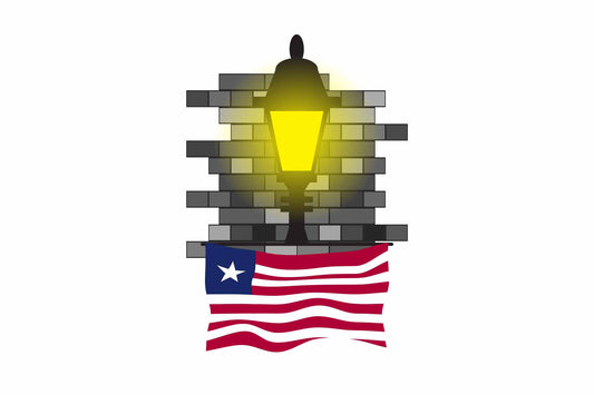 Liberia World Street Lamp Bricks Dark Night Vector Illustrations | Moonlit Urban Landscape Collection