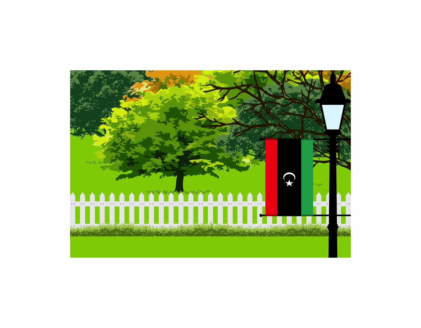 Libya Flag Trees Street Lamp Vector Illustration