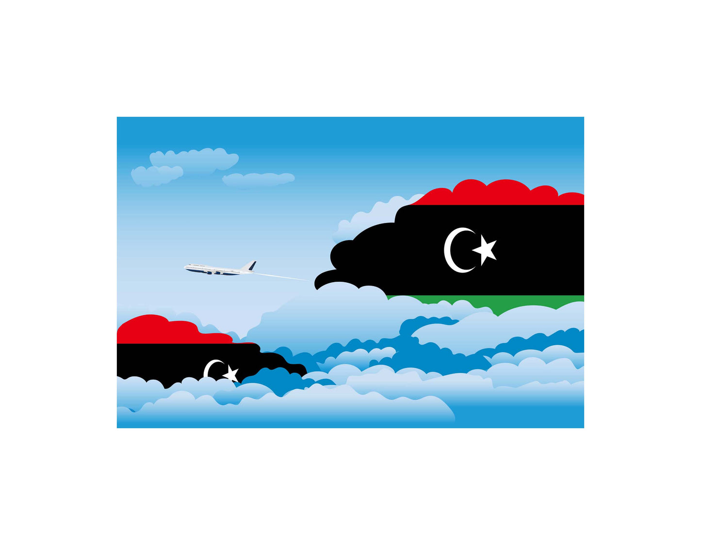 Libya Airplane Day Clouds Vector Illustration | Travel & Aviation Sky Scene