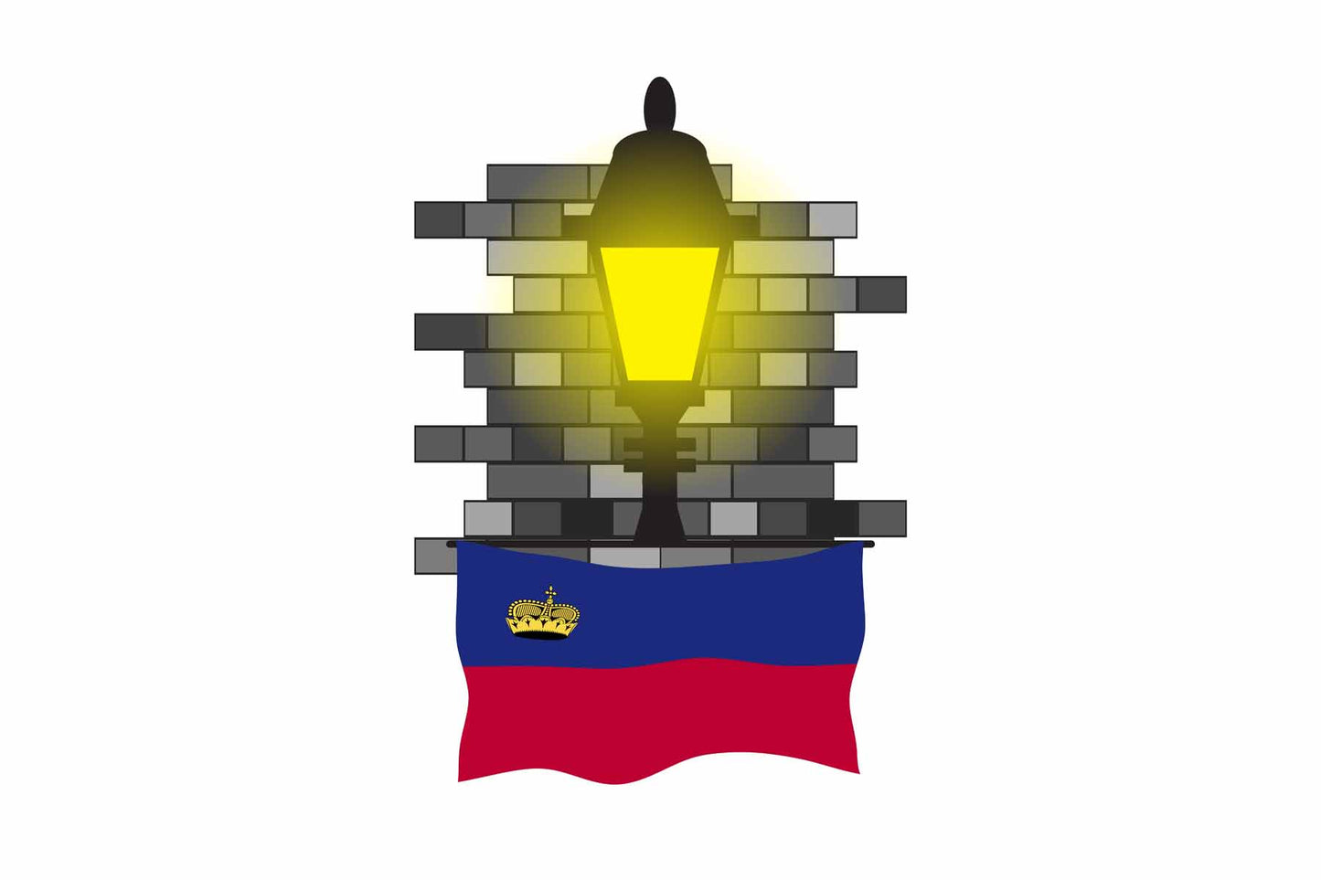 Liechtenstein World Street Lamp Bricks Dark Night Vector Illustrations | Moonlit Urban Landscape Collection