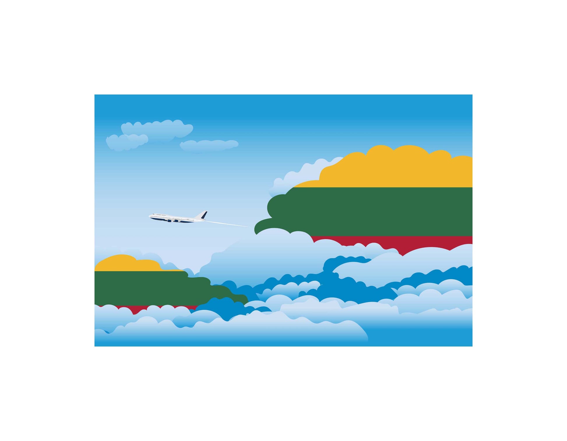 Lithuania Airplane Day Clouds Vector Illustration | Travel & Aviation Sky Scene