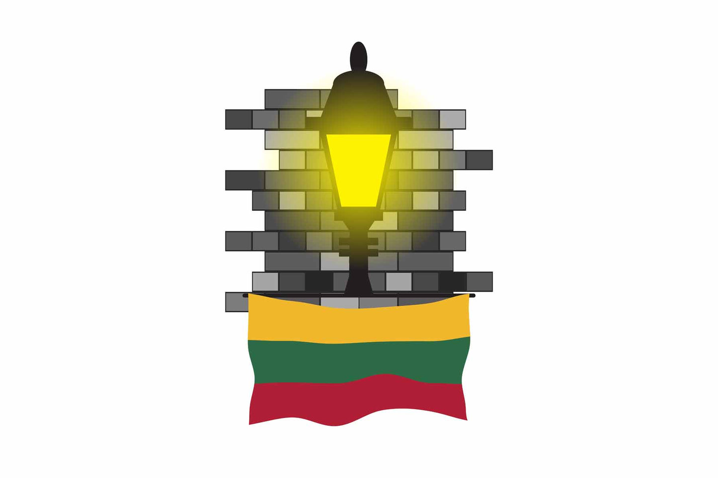 Lithuania World Street Lamp Bricks Dark Night Vector Illustrations | Moonlit Urban Landscape Collection