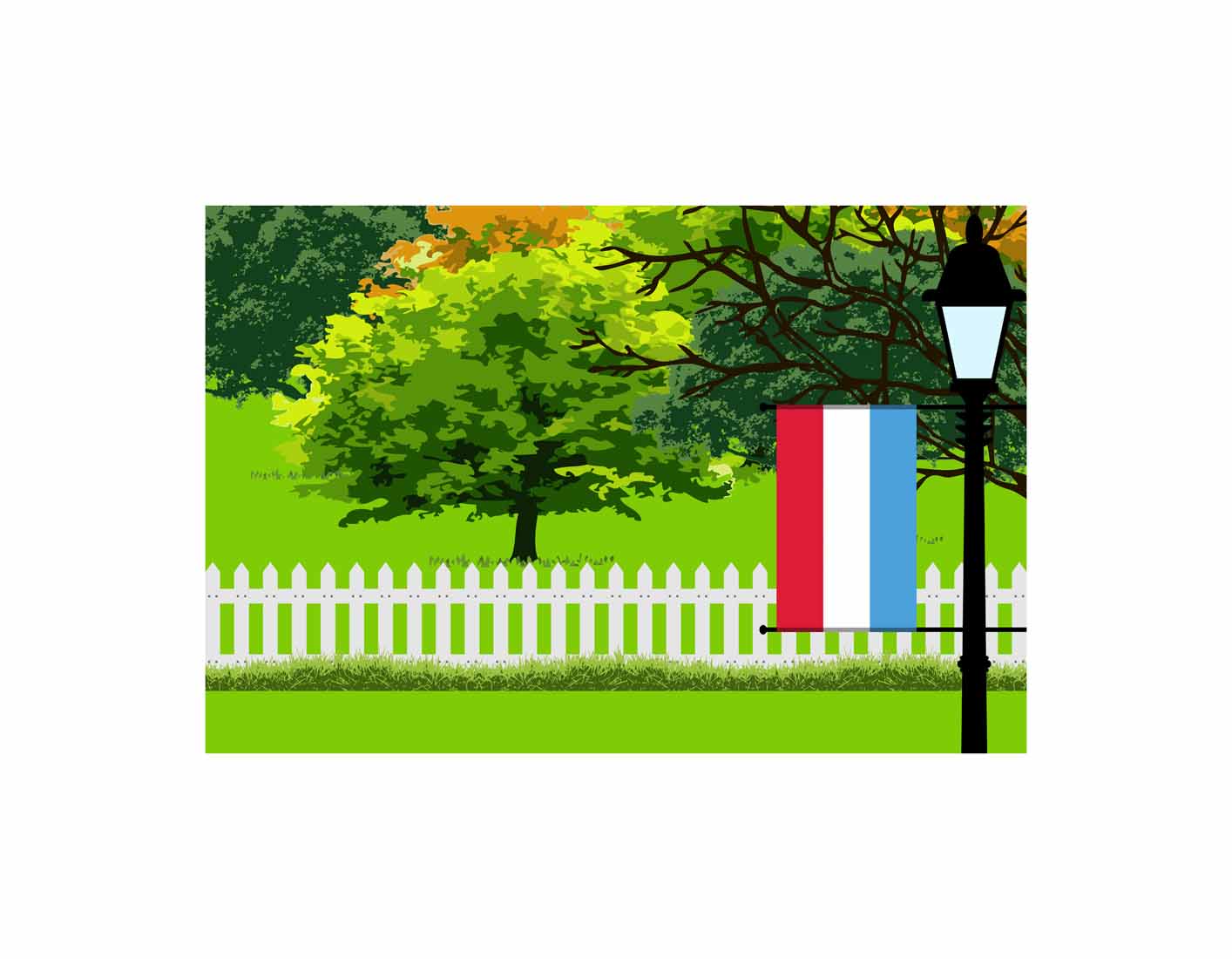 Luxembourg Trees Street Lamp Vector Illustration