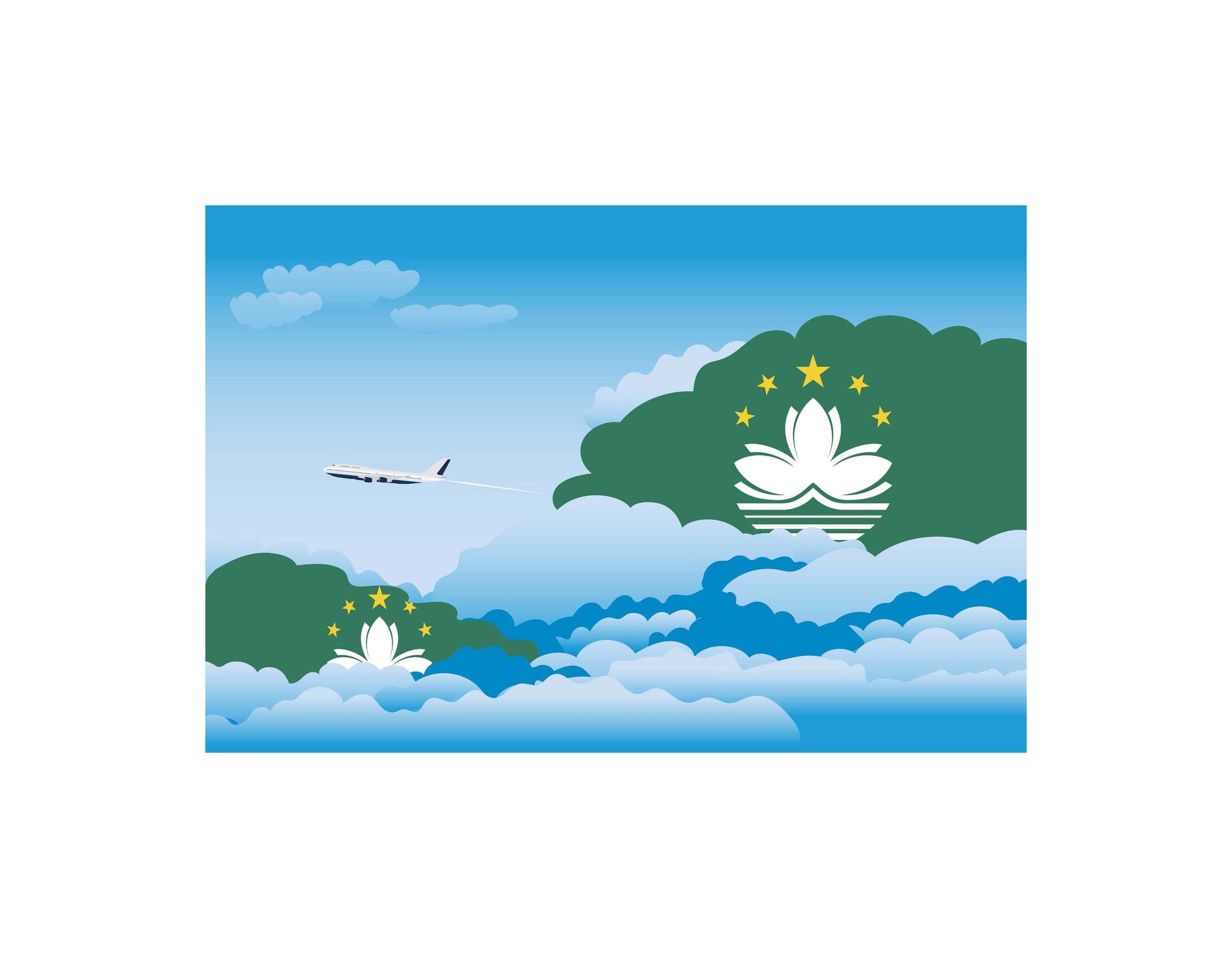 Macau Airplane Day Clouds Vector Illustration | Travel & Aviation Sky Scene