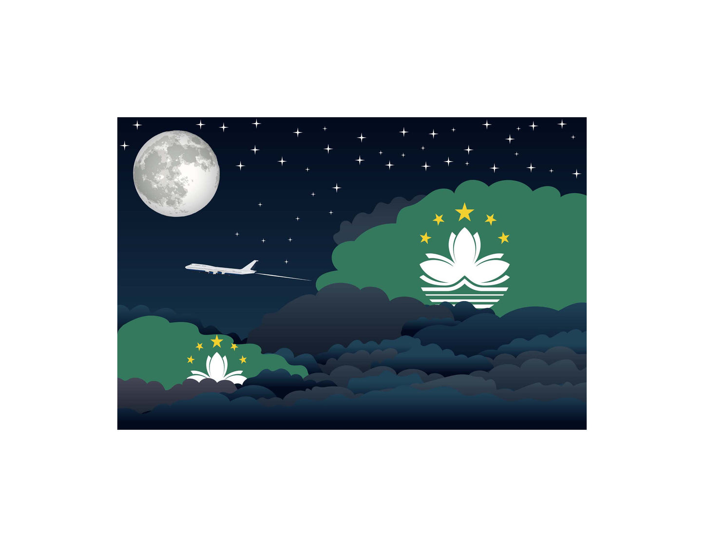 Macau Flag Night Clouds Aeroplane Airport Flying Vector Illustration