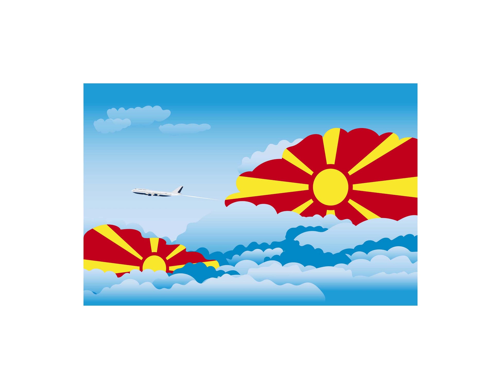 Macedonia Airplane Day Clouds Vector Illustration | Travel & Aviation Sky Scene
