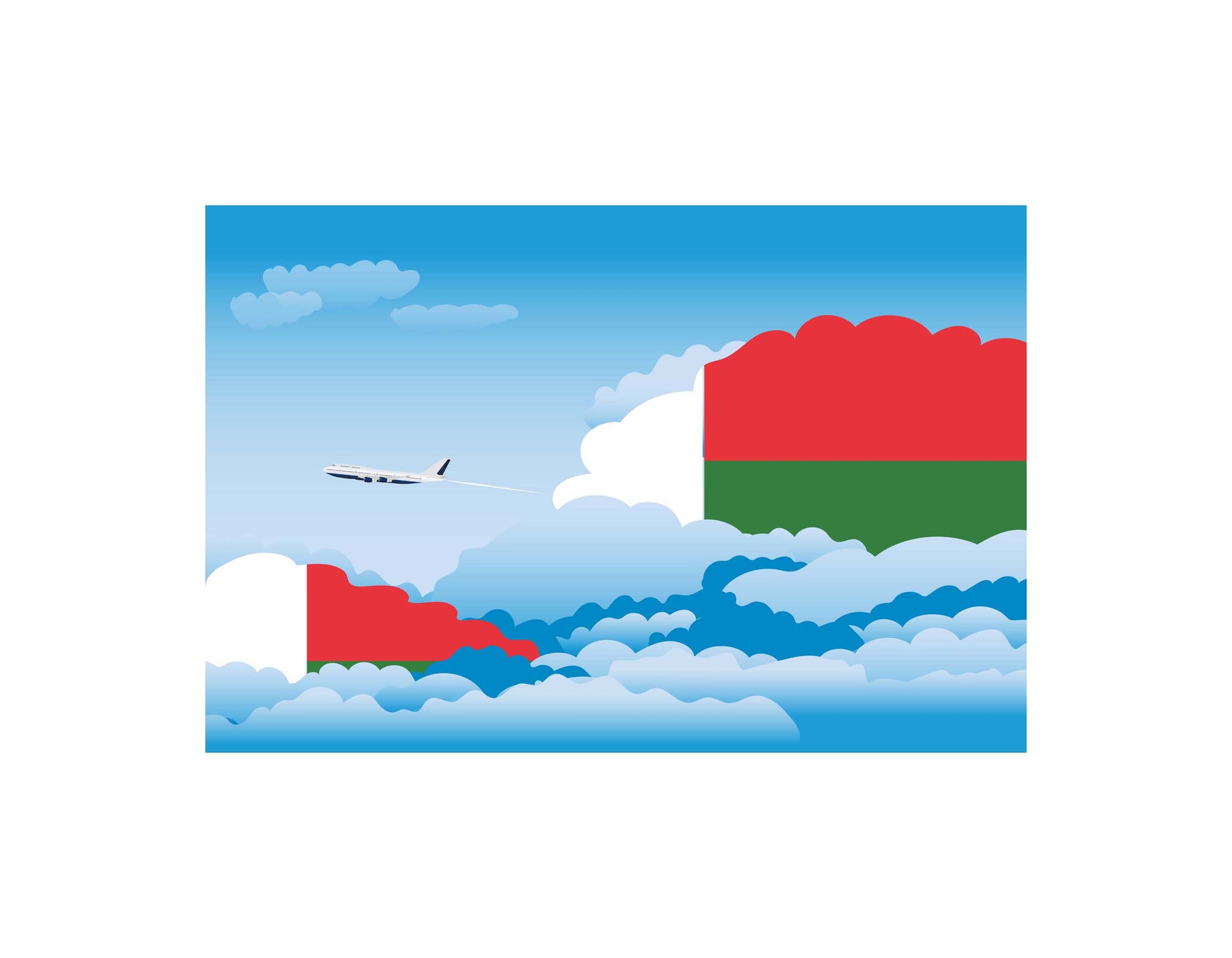 Madagascar Airplane Day Clouds Vector Illustration | Travel & Aviation Sky Scene