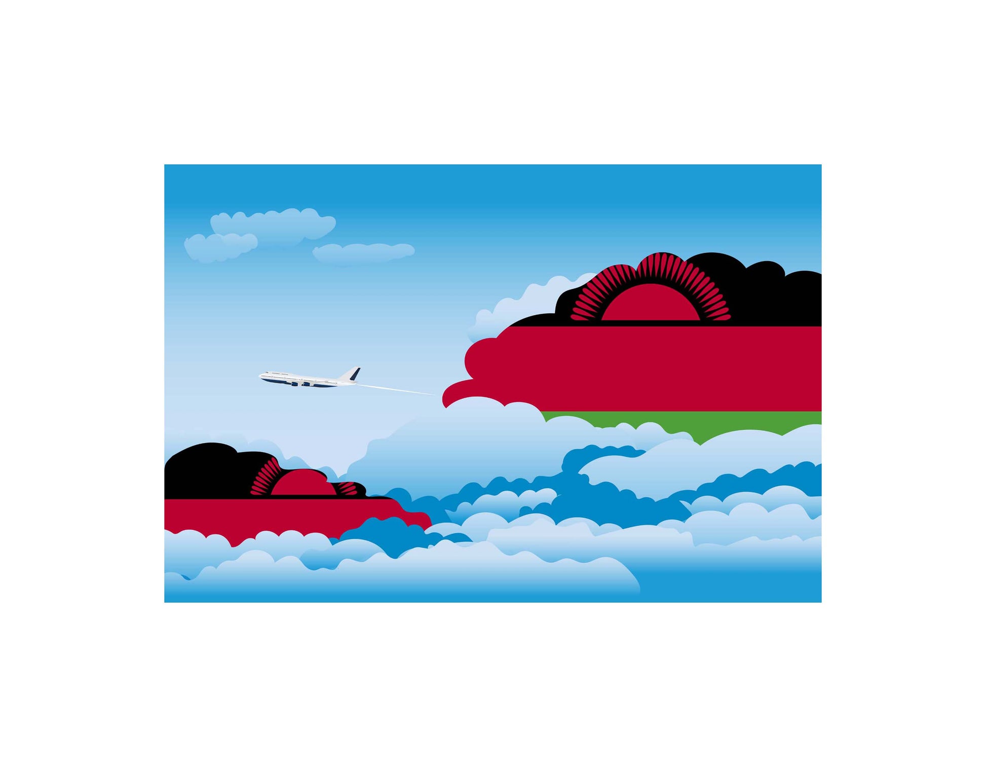 Malawi Airplane Day Clouds Vector Illustration | Travel & Aviation Sky Scene