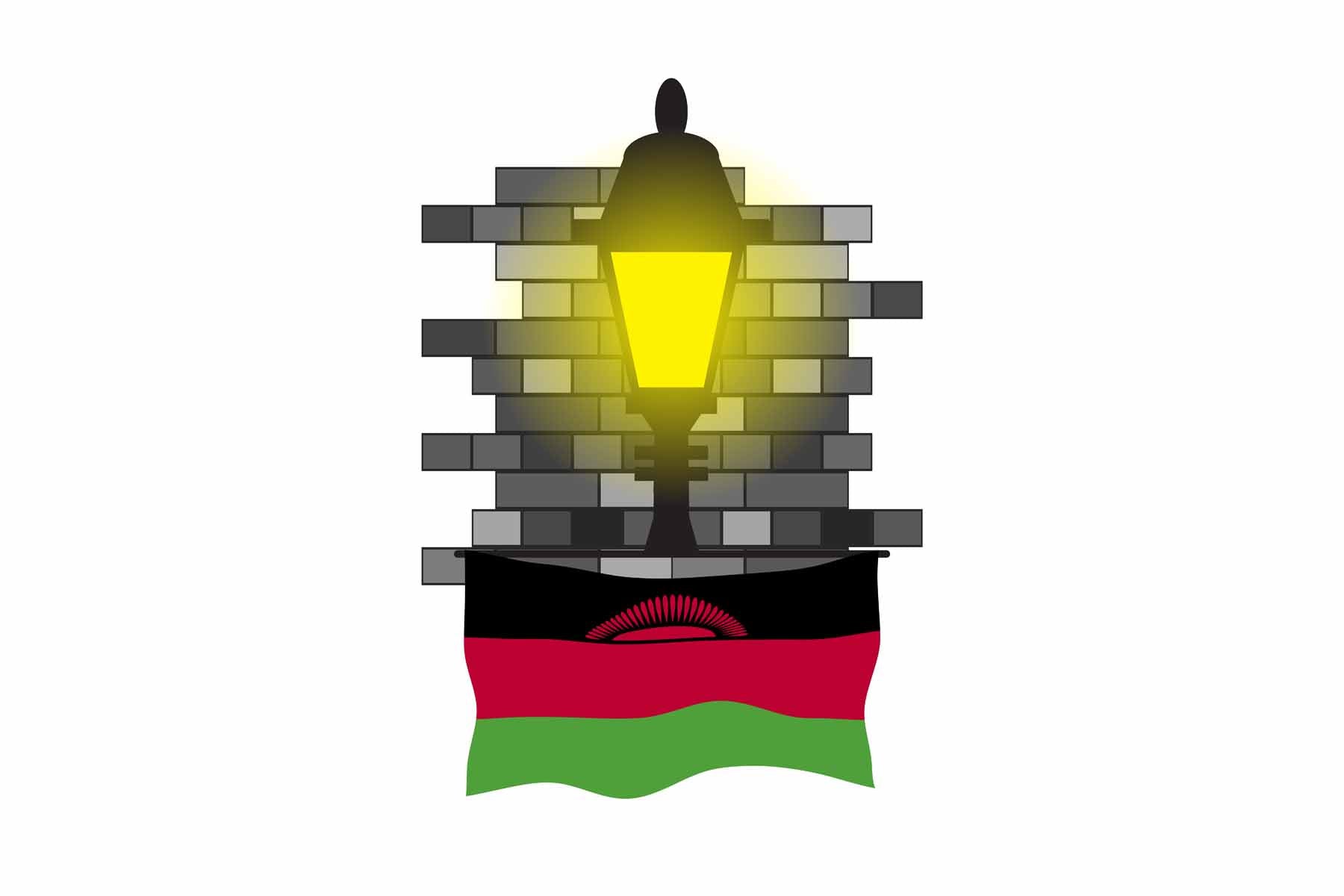 Malawi World Street Lamp Bricks Dark Night Vector Illustrations | Moonlit Urban Landscape Collection
