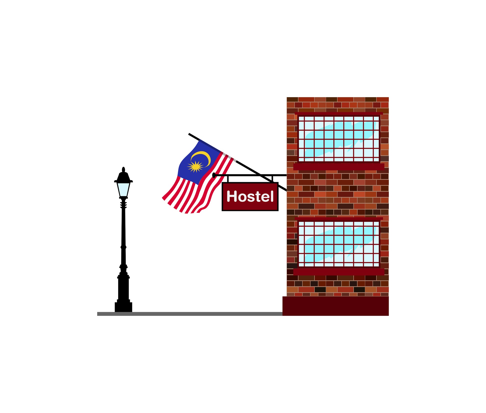 Malaysia World Hostels Vector Illustrations | Hostel Buildings & Accommodation Collection