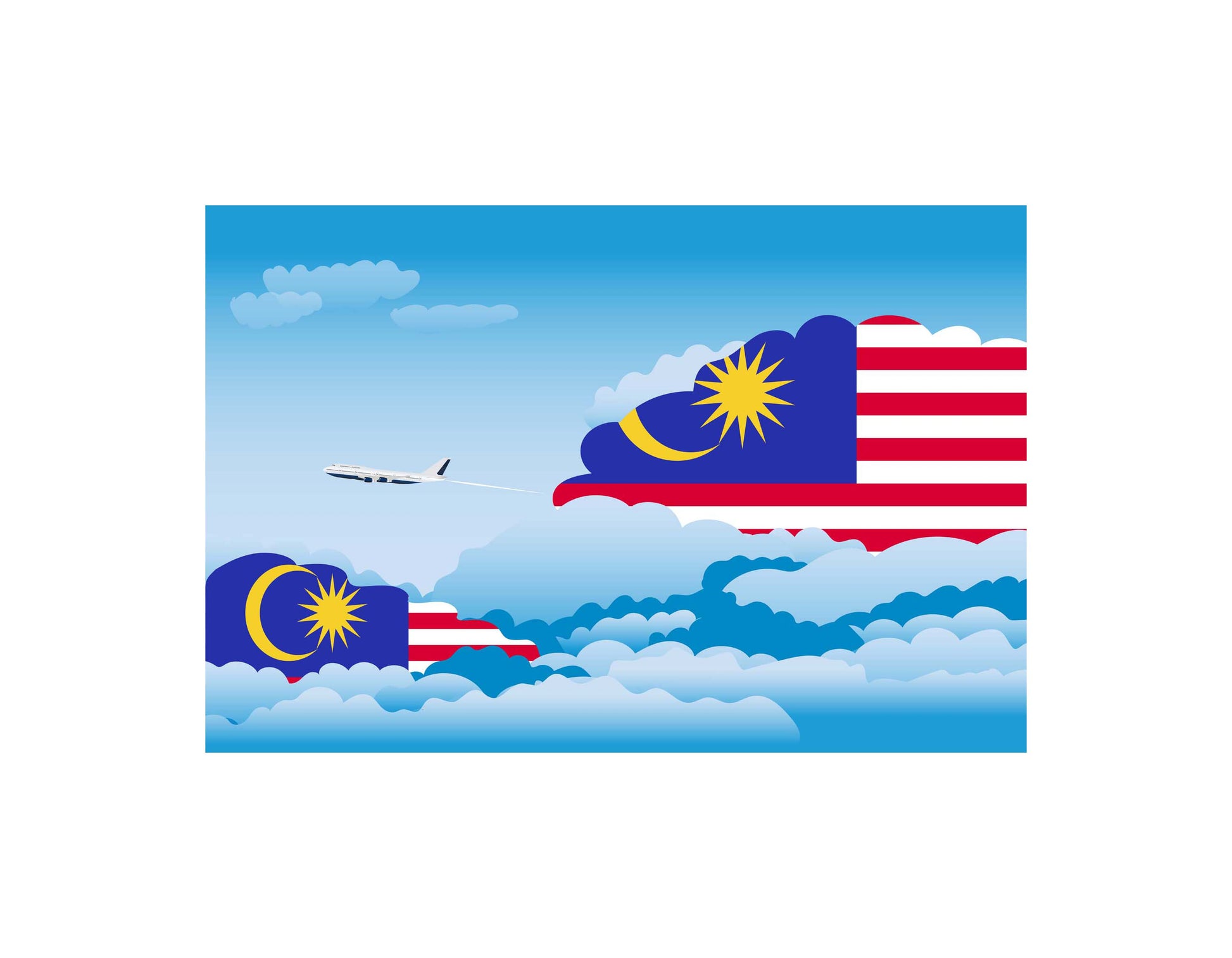 Malaysia Airplane Day Clouds Vector Illustration | Travel & Aviation Sky Scene