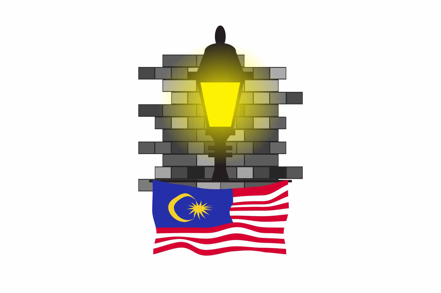 Malaysia World Street Lamp Bricks Dark Night Vector Illustrations | Moonlit Urban Landscape Collection