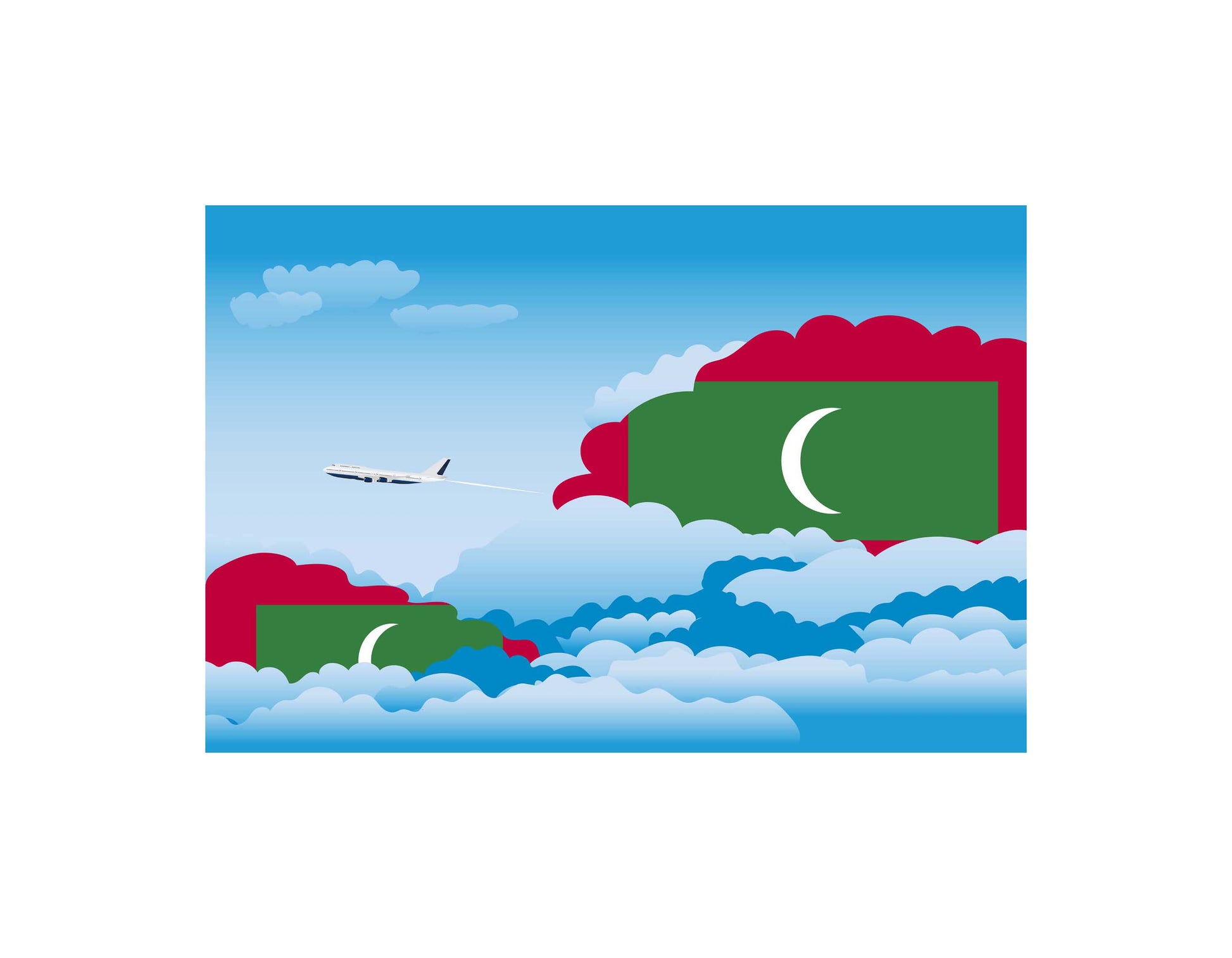 Maldives Airplane Day Clouds Vector Illustration | Travel & Aviation Sky Scene