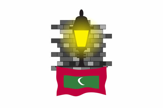Maldives World Street Lamp Bricks Dark Night Vector Illustrations | Moonlit Urban Landscape Collection