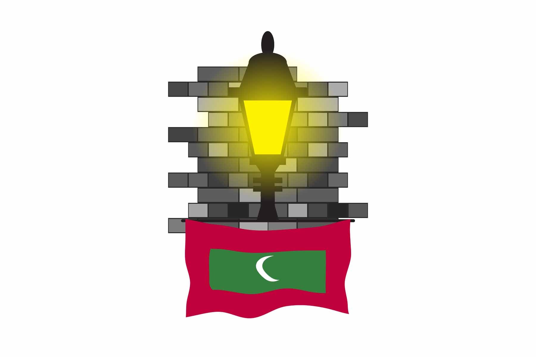 Maldives World Street Lamp Bricks Dark Night Vector Illustrations | Moonlit Urban Landscape Collection