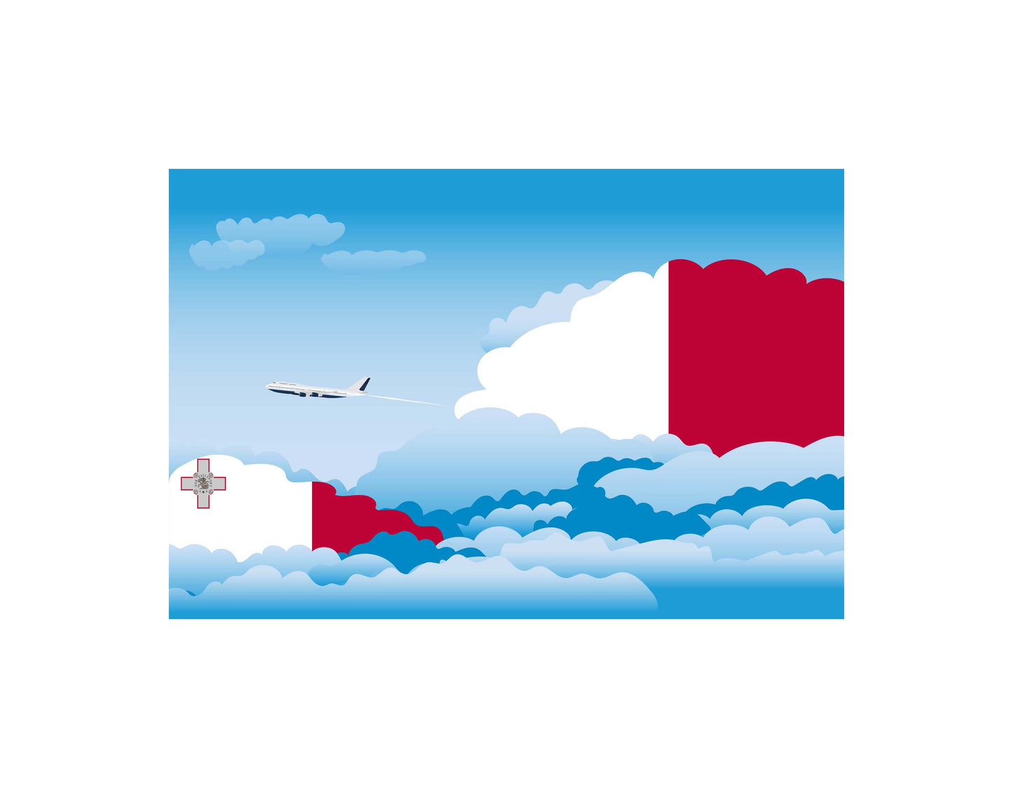Malta Airplane Day Clouds Vector Illustration | Travel & Aviation Sky Scene