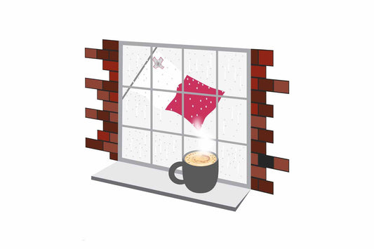 Malta Coffee Rain Window Vector Illustration | Cozy Café Scene