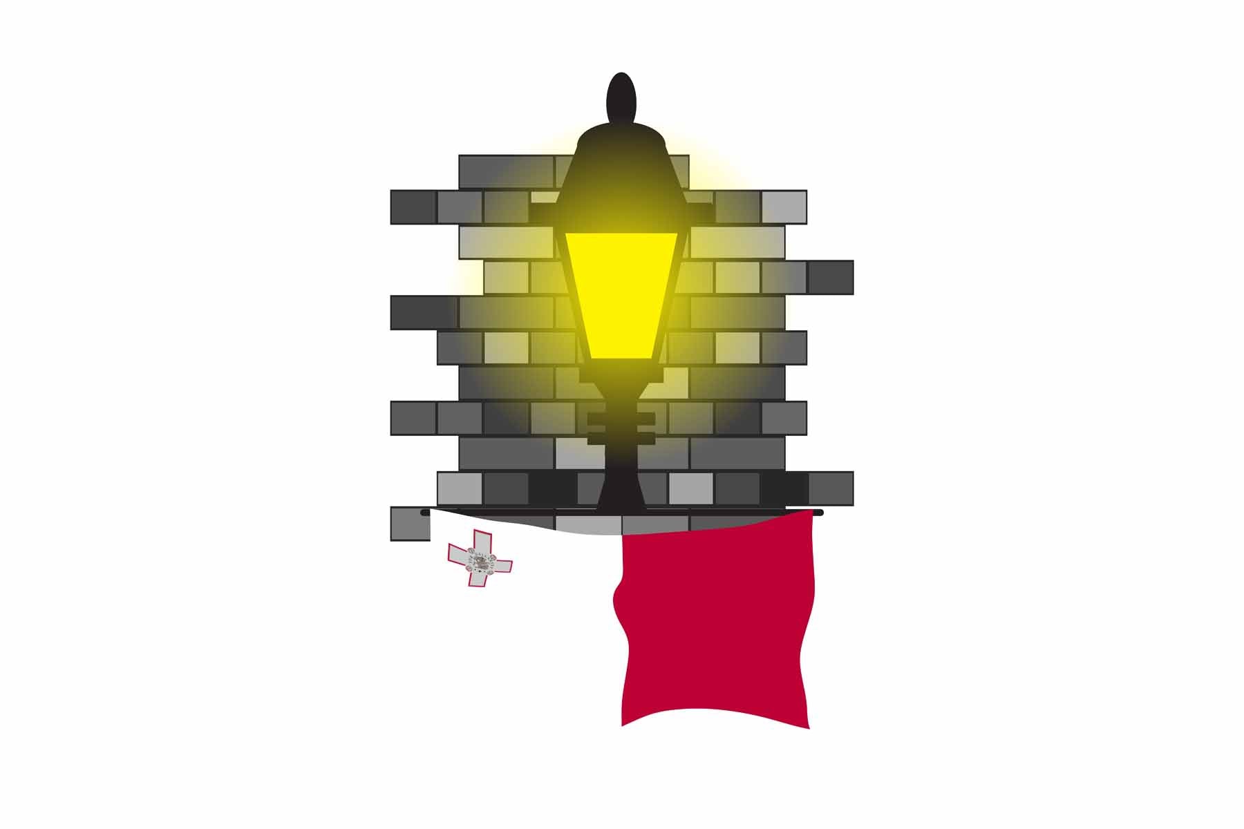 Malta World Street Lamp Bricks Dark Night Vector Illustrations | Moonlit Urban Landscape Collection