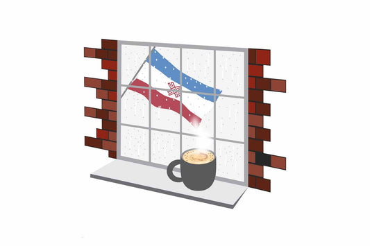 Mari El Coffee Rain Window Vector Illustration | Cozy Café Scene