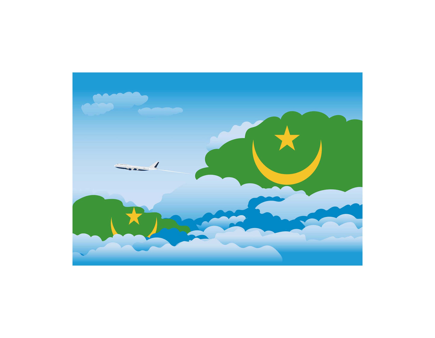 Mauritania Airplane Day Clouds Vector Illustration | Travel & Aviation Sky Scene