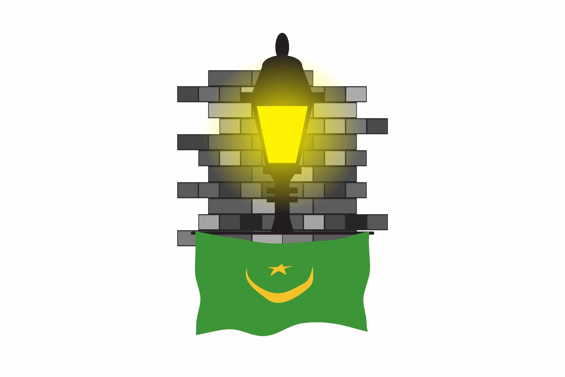 Mauritania World Street Lamp Bricks Dark Night Vector Illustrations | Moonlit Urban Landscape Collection