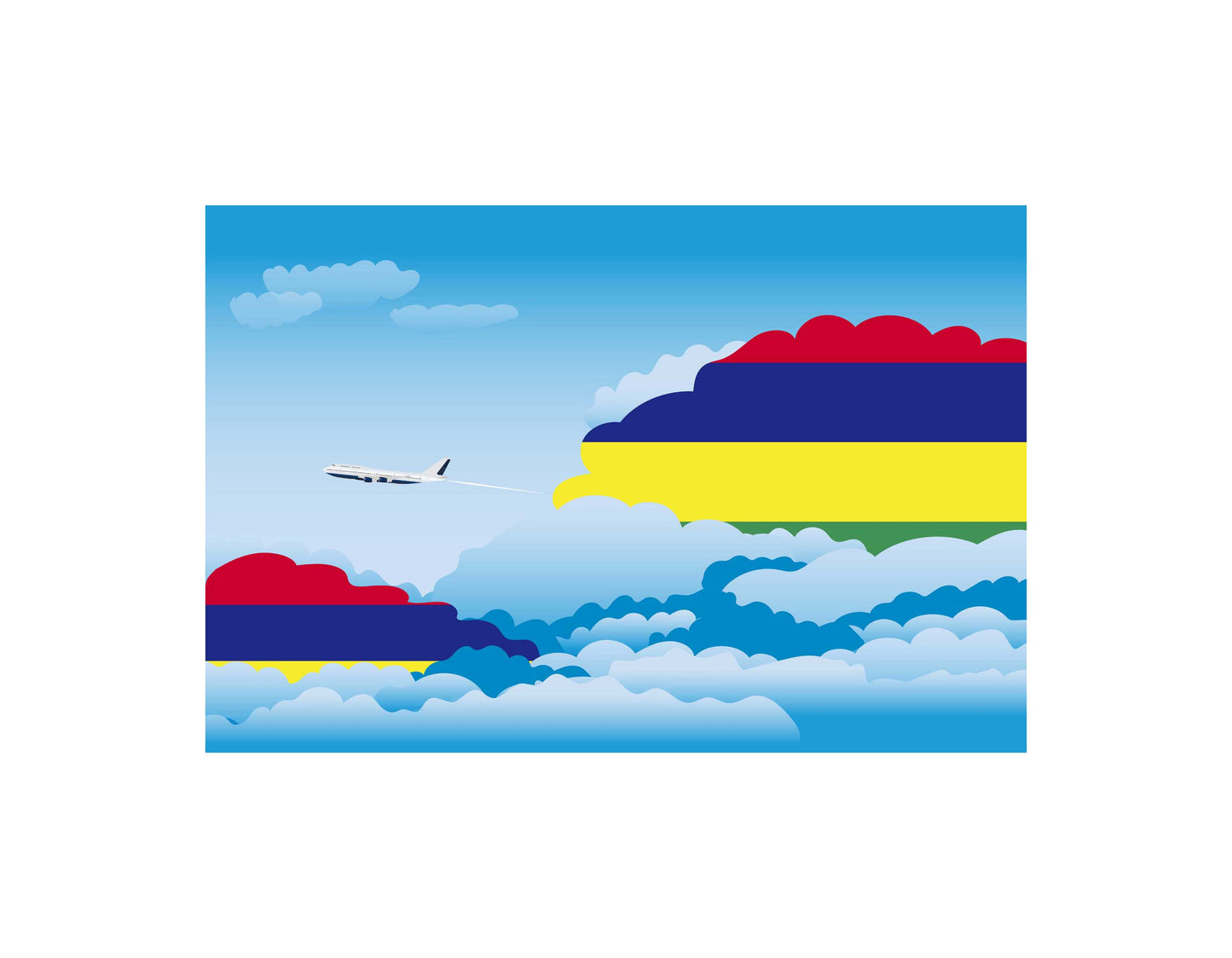 Mauritius Airplane Day Clouds Vector Illustration | Travel & Aviation Sky Scene