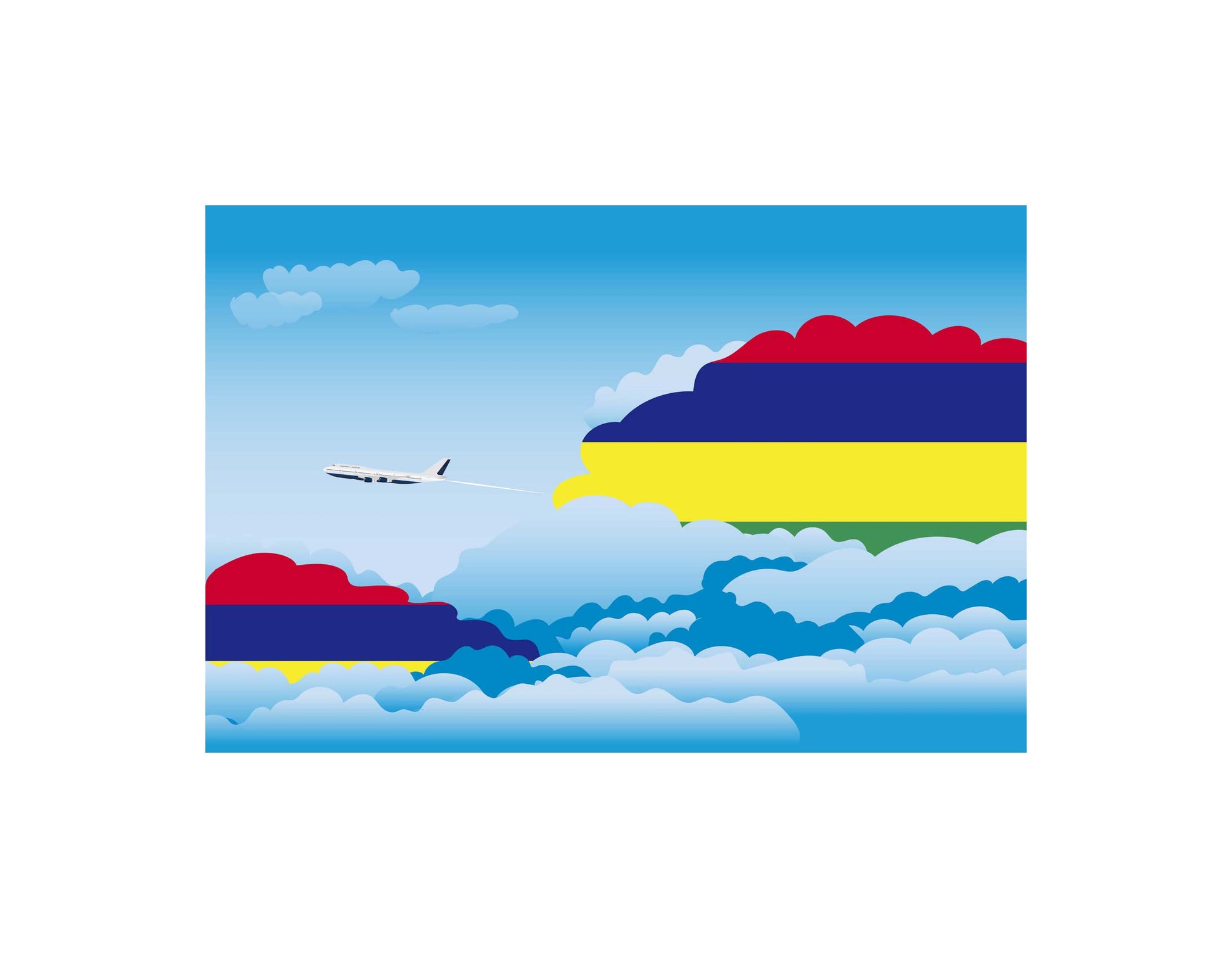 Mauritius Airplane Day Clouds Vector Illustration | Travel & Aviation Sky Scene