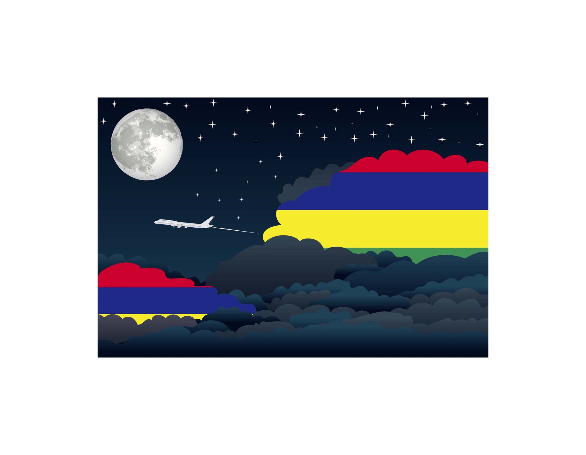 Mauritius Airplane Night Clouds Vector Illustrations | Aviation Night Sky Collection