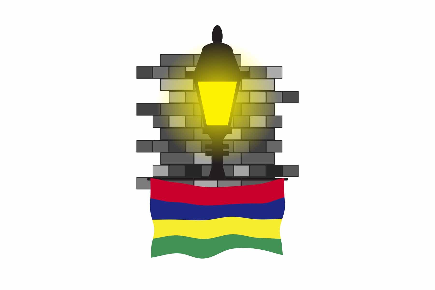Mauritius World Street Lamp Bricks Dark Night Vector Illustrations | Moonlit Urban Landscape Collection