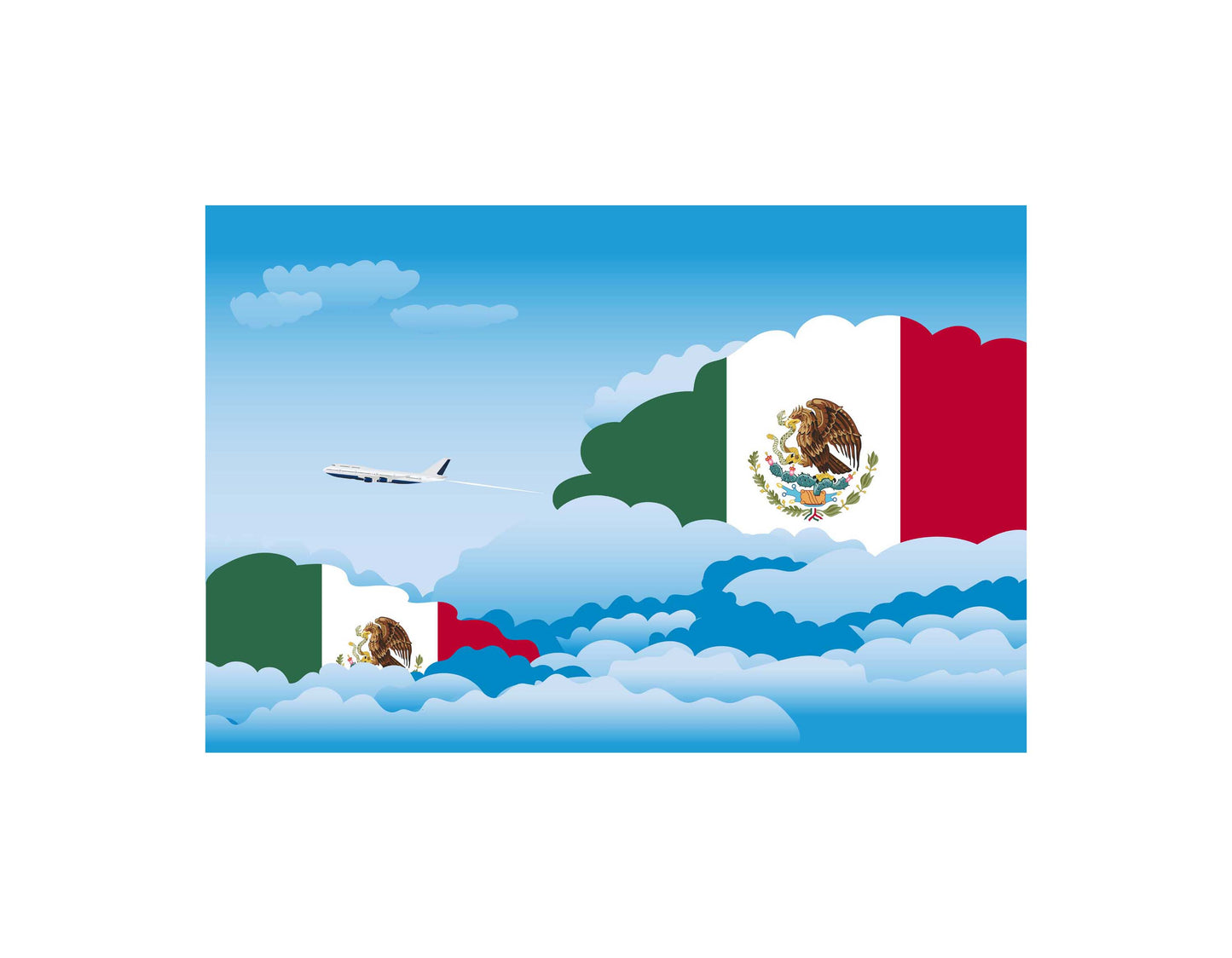 Mexico Airplane Day Clouds Vector Illustration | Travel & Aviation Sky Scene