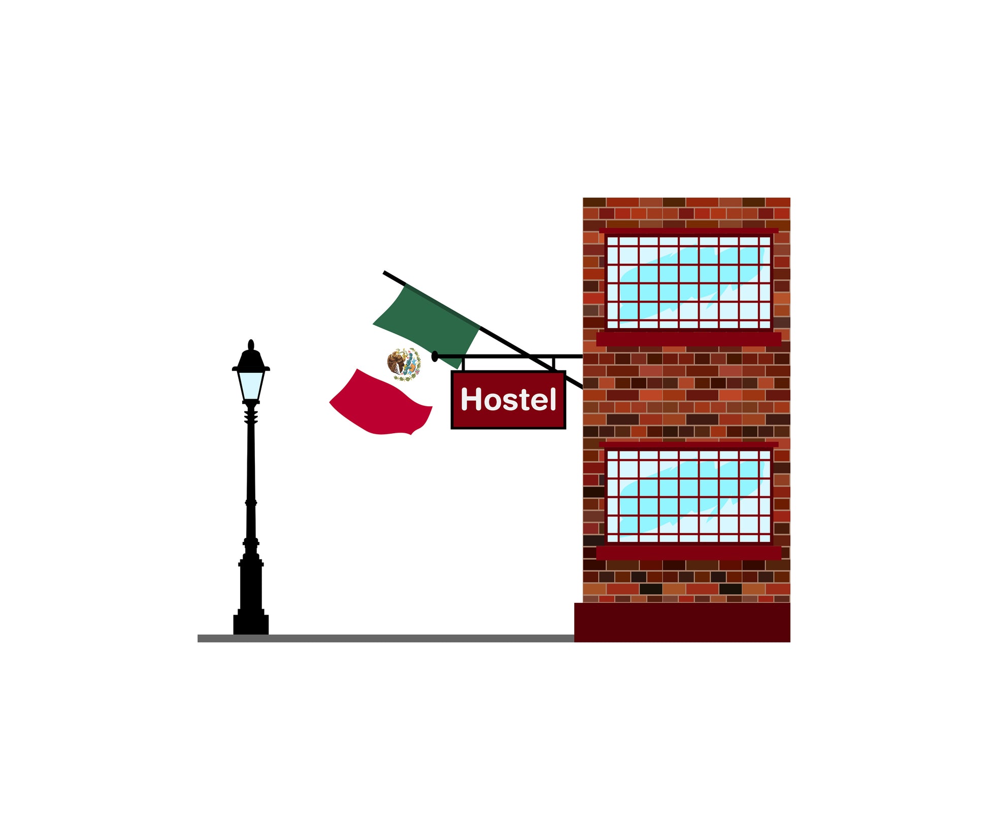 Mexico World Hostels Vector Illustrations | Hostel Buildings & Accommodation Collection