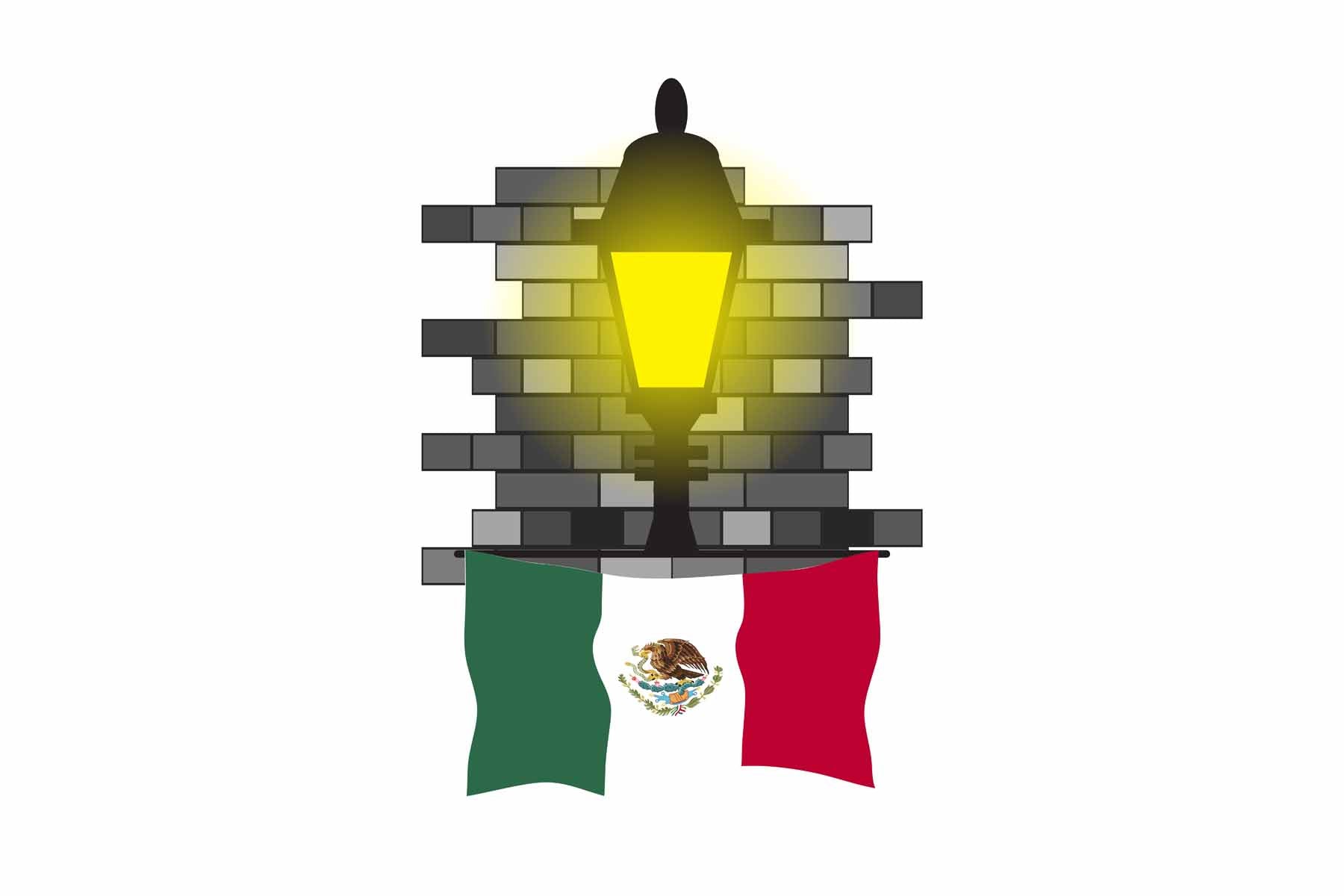 Mexico Flag Street Lamp Bricks Vector Illustration