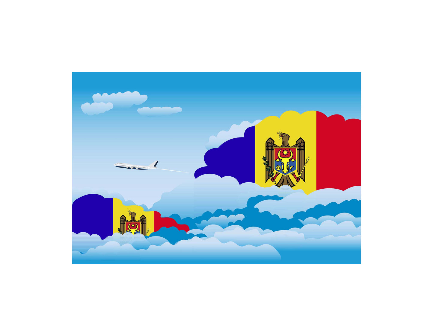 Moldova Airplane Day Clouds Vector Illustration | Travel & Aviation Sky Scene