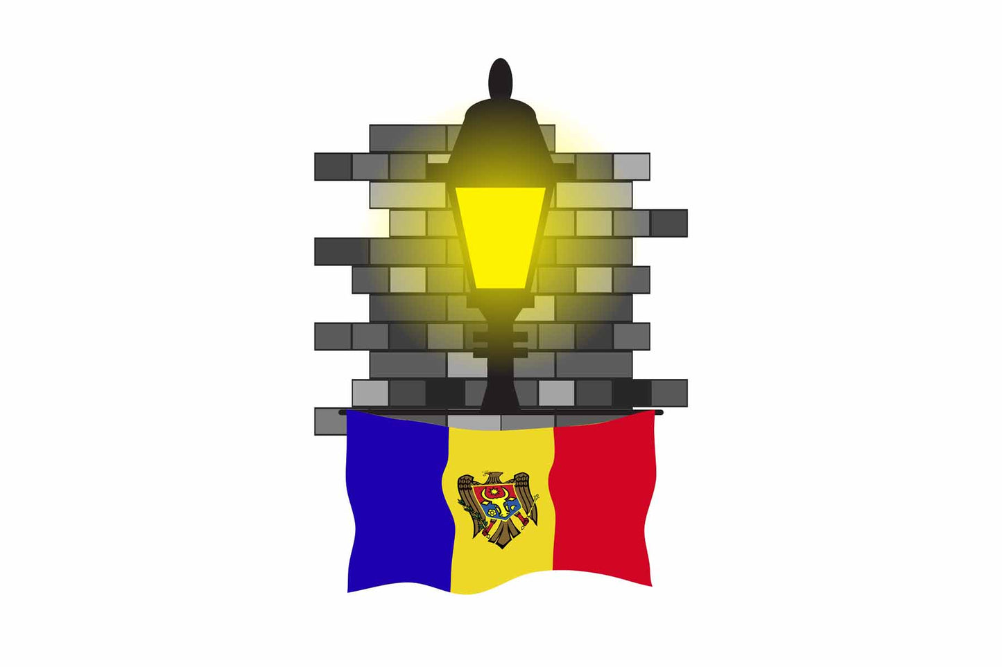 Moldova World Street Lamp Bricks Dark Night Vector Illustrations | Moonlit Urban Landscape Collection