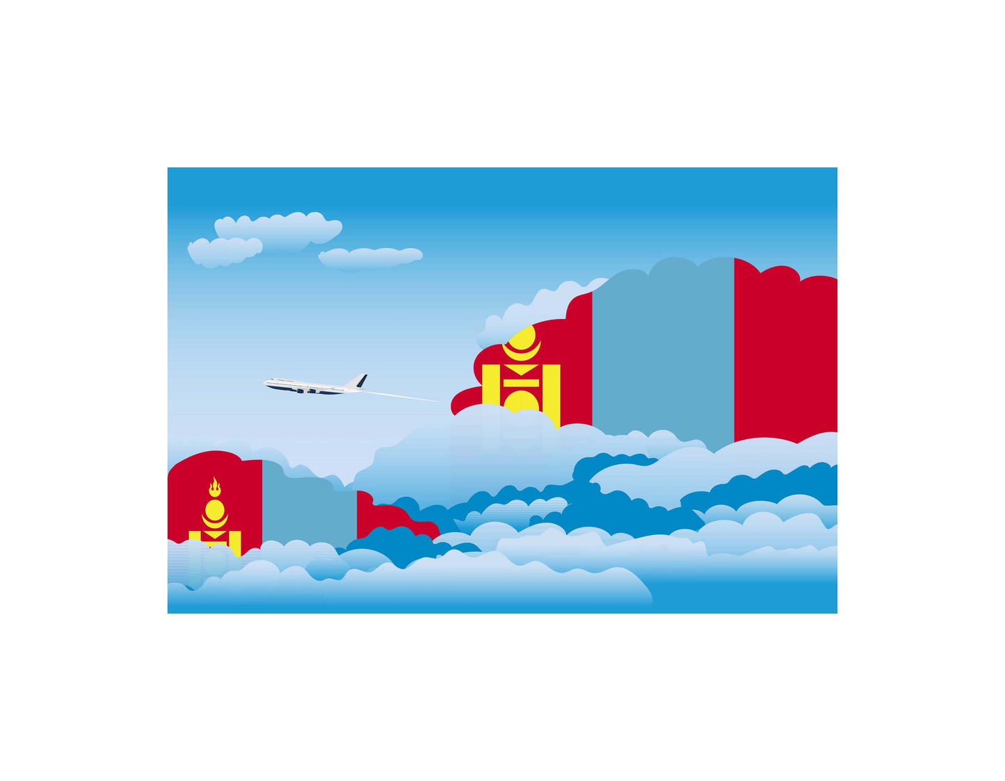 Mongolia Airplane Day Clouds Vector Illustration | Travel & Aviation Sky Scene