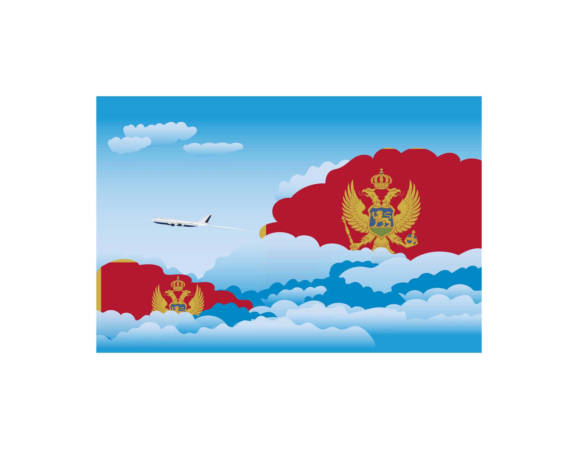 Montenegro Airplane Day Clouds Vector Illustration | Travel & Aviation Sky Scene