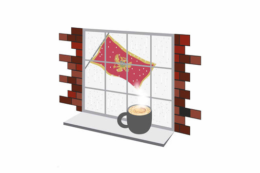 Montenegro Coffee Rain Window Vector Illustration | Cozy Café Scene