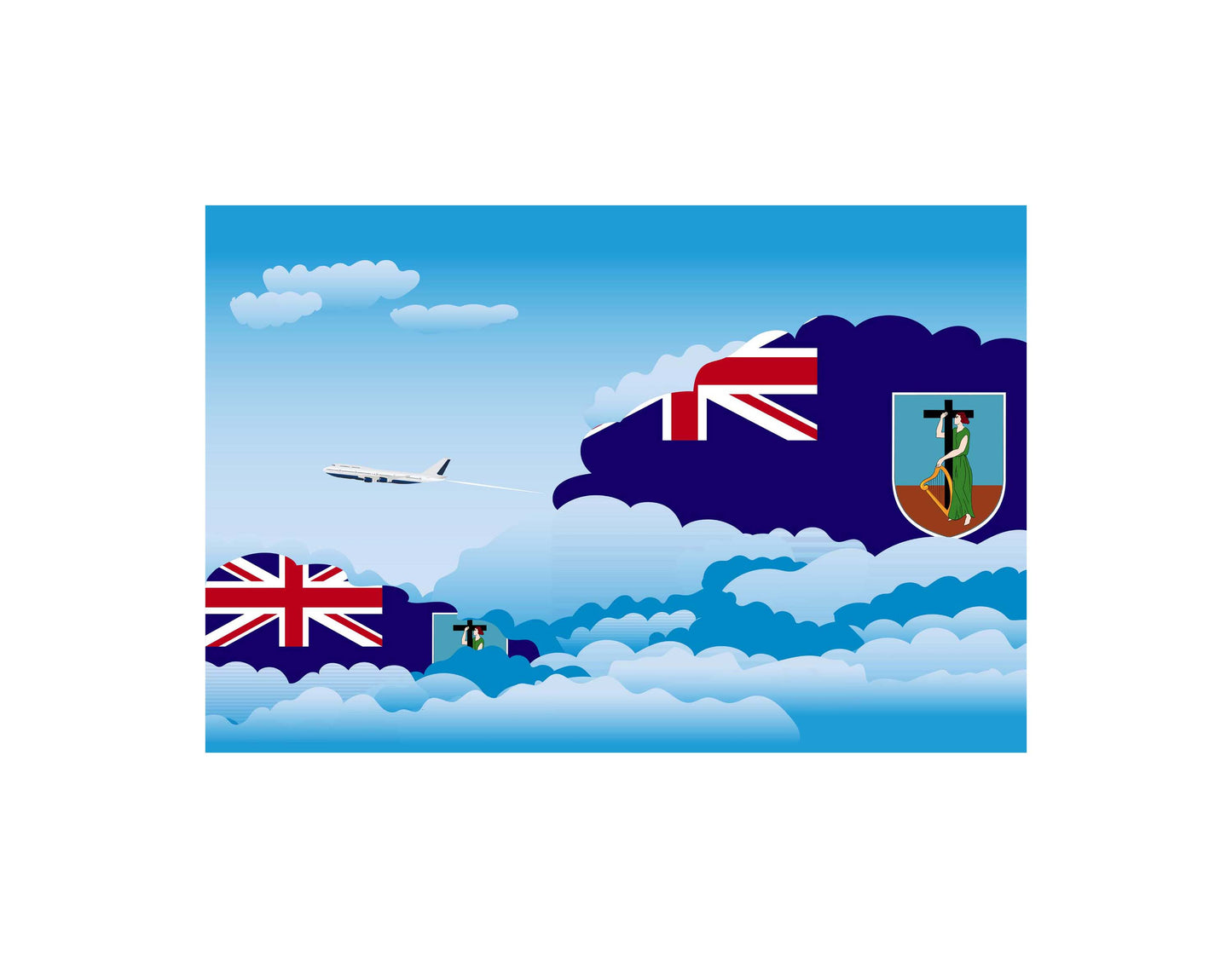Montserrat Airplane Day Clouds Vector Illustration | Travel & Aviation Sky Scene