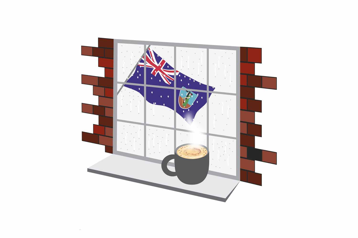 Montserrat Coffee Rain Windows Vector Illustration