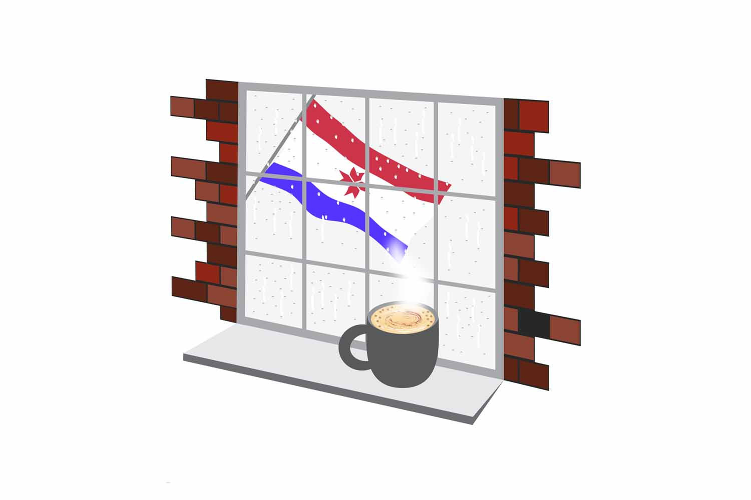 Mordovia Coffee Rain Window Vector Illustration | Cozy Café Scene